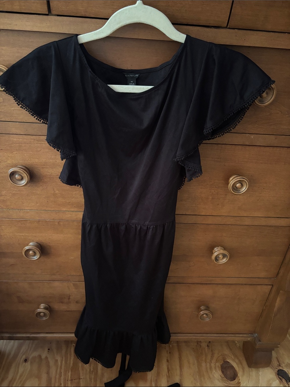 Ann Taylor Black Flutter-Sleeve Midi Dress